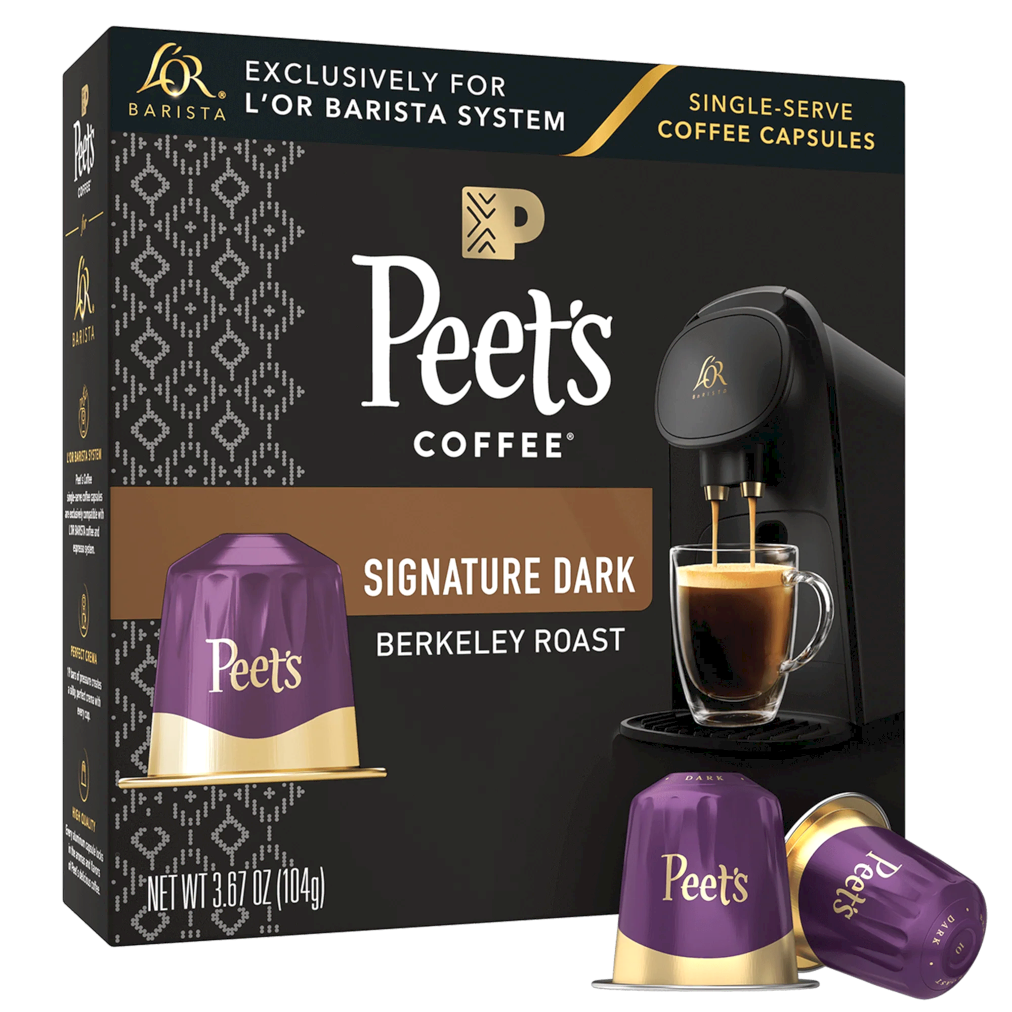 Image of Peet's Berkeley Roast Coffee Box with Capsules. 